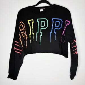 MadRag Dripping Rainbow Crop Sweatshirt Black Y2K Baddie Long Sleeve Medium